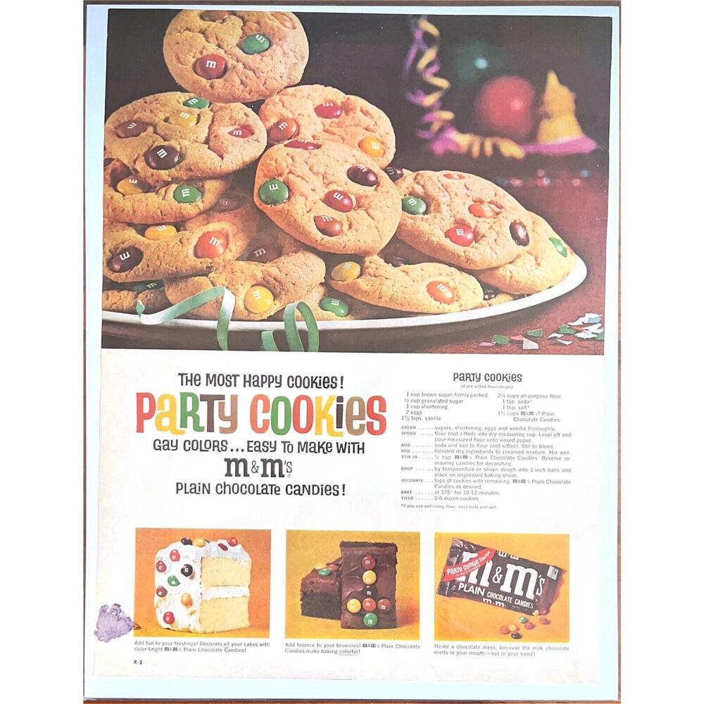 Vintage M&Ms Candy Party Cookies Recipe Print Ad 1960s Chocolate Baking